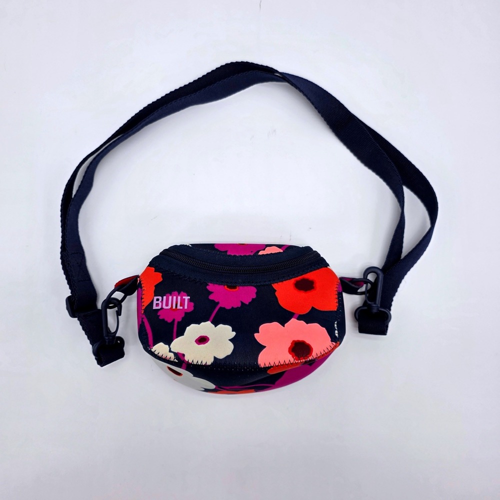 BUILT NY Floral Neoprene Crossbody Bag Navy Pink Red Adjustable Strap Pouch
